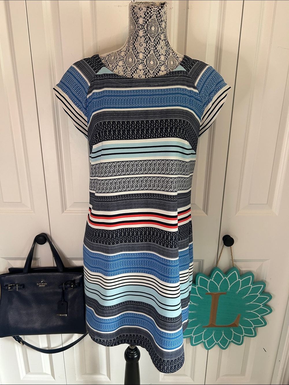 Merona Multi-Color Striped Shift Dress – Cap Sleeve, Size Small